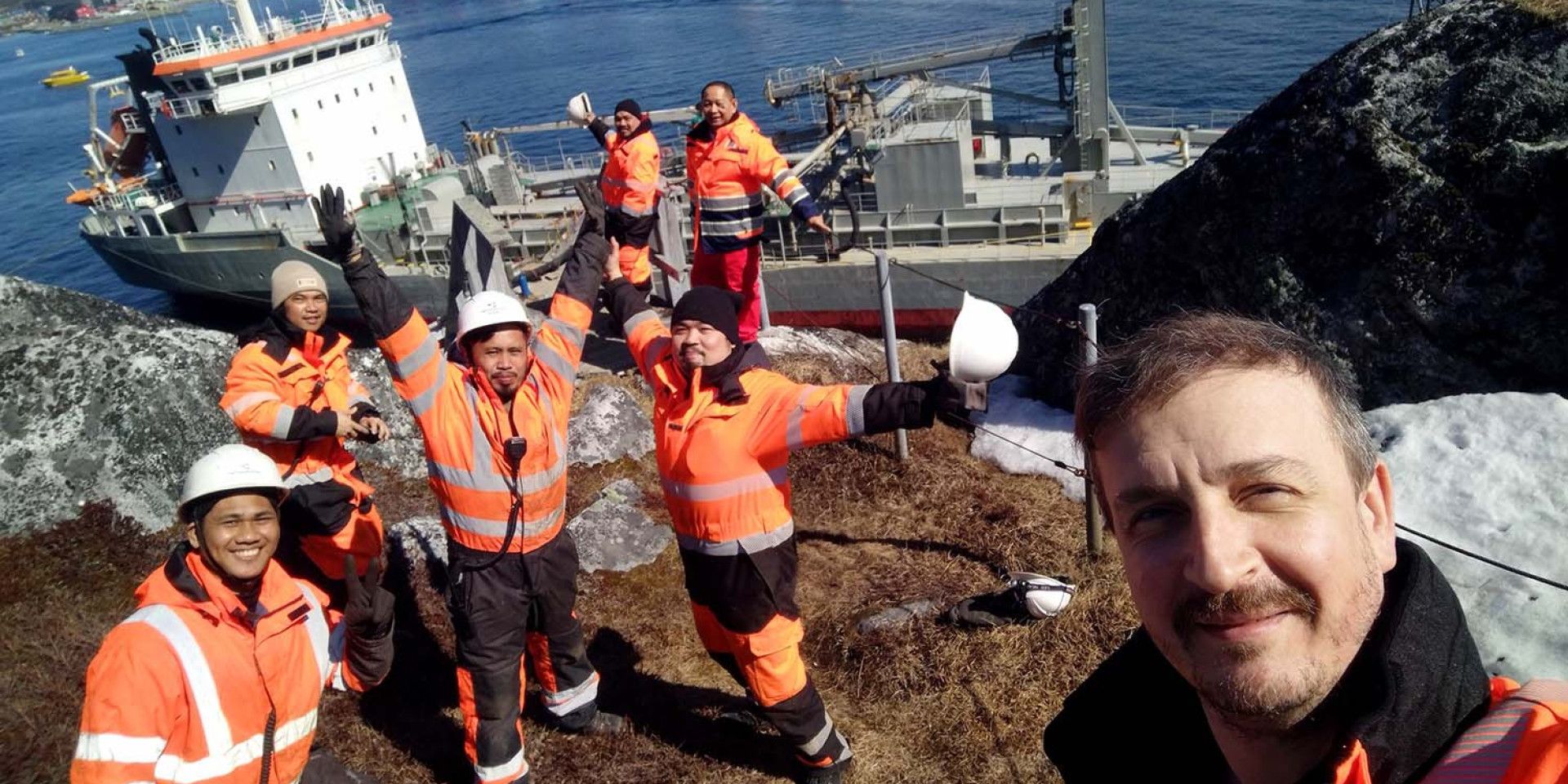 Crew of mv Cyprus Cement in Greenland