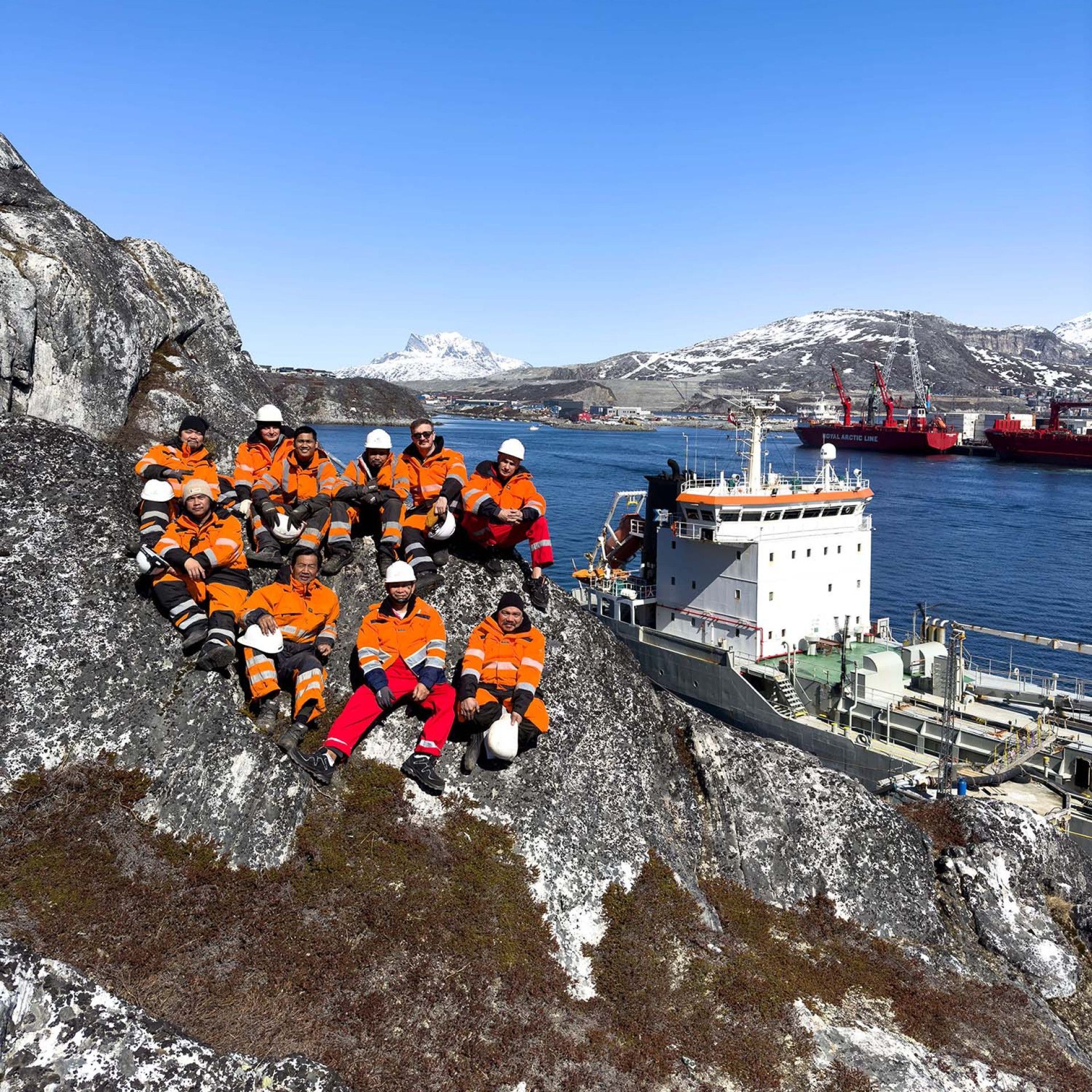 Crew of mv Cyprus Cement in Greenland